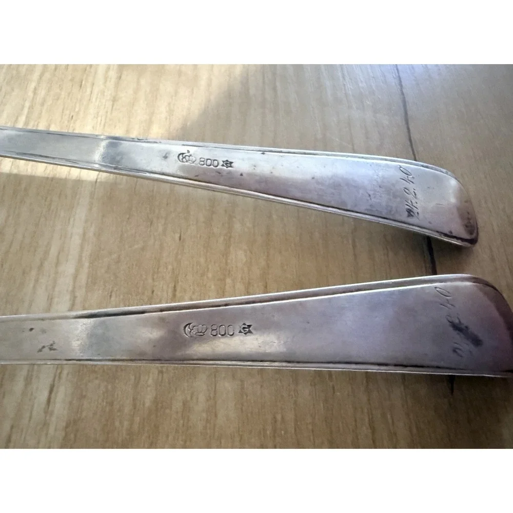 Vintage Antique 800 Silver Flatware Set Serving Utensils ‎ Fork Spoon 135g